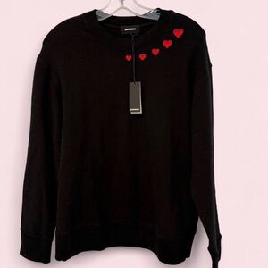 Monrow Super-Soft Sweatshirt Red Heart Embroidery Size Large New w/ Tags